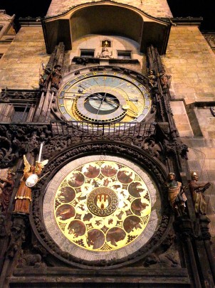 Looking up at Prague's Astronomical Clock